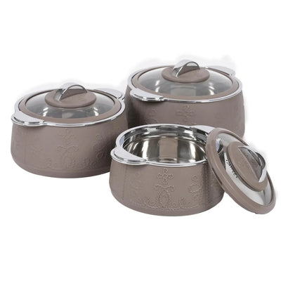 (1.5L -2L -3L) Jaypee Fabrene Mega Set of 3 Casserole with Glass Lids Thermal Insulated Hot Pot Food Warmer